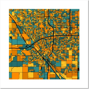 Fresno Map Pattern in Orange & Teal Posters and Art